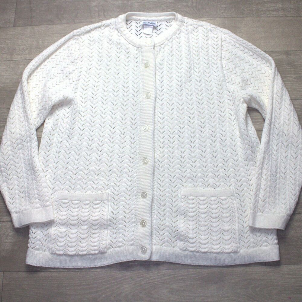 Vintage Ivory Cardigan Sweater Cuddle Knit Cottagecore Button Front M